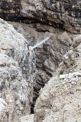 Bridge at Via Ferrata Severino Casara and Sexten Dolomites mountain in South Tyrol, Italy
