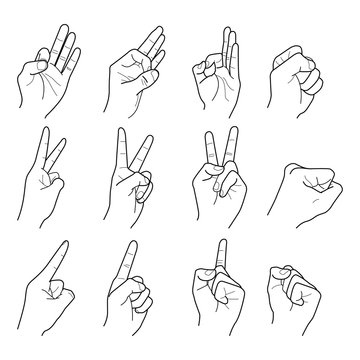 Hand collection. vector line illustration.