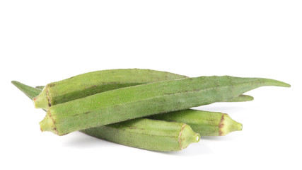 Okra fruits (Abelmoschus esculentus) isolated on White Backgroun