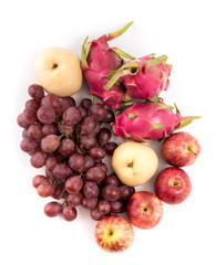 Top view of organic fruit isolated on white background