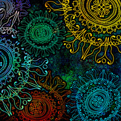 grainy, floral ornament on colored background