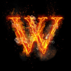 Fire letter W of burning flame light
