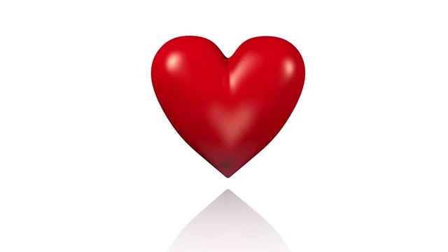 One Big Red Heart Turning with White Background