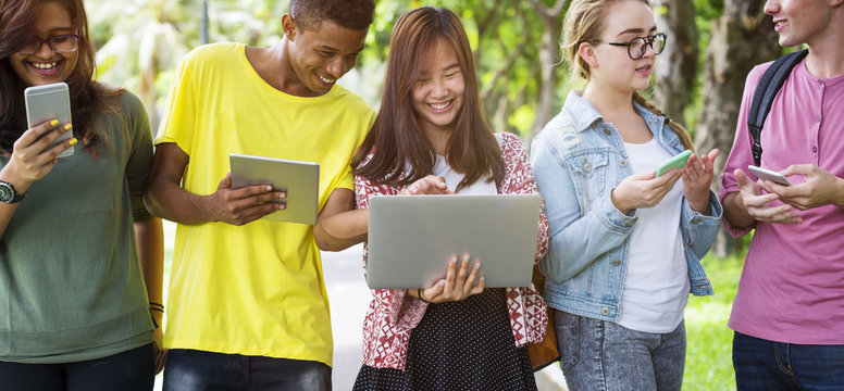 Diverse People Walking Technology Campus Concept