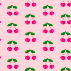 декоративный узор вишня на розовом  фоне 