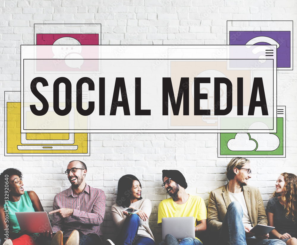Poster communication technology online networking connection concept