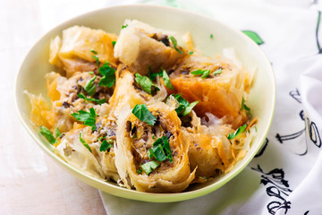 Mushroom and Leek Strudel.