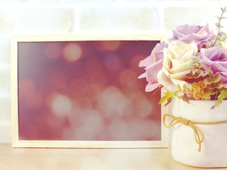 blank photo frame with bokeh filter color background