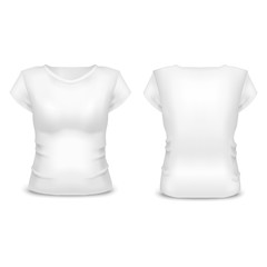 Realistic Template Blank White Woman T-shirt. Vector
