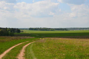 Fields near the garden in Russia