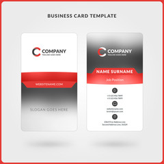Vertical Double-sided Business Card Template. Red and Black Colors. Flat Design Vector Illustration. Stationery Design