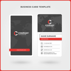 Vertical Double-sided Business Card Template. Red and Black Colors. Flat Design Vector Illustration. Stationery Design