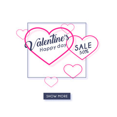 Happy Valentine day vector banner social network template with sale tag in frame