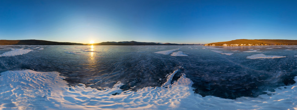 Spherical Panorama 360 degree sunrise on the island of Olkhon, s
