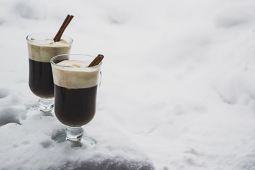 Cups of hot chocolate winter outdoors