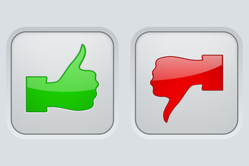 Thumbs up and thumbs down icons. White square buttons