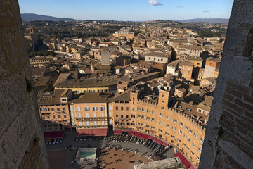 Fototapeta na wymiar Aerial view of Siena from the Torre del Mangia (Tower of Mangia). Tuscany, Italy