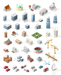Collection of Realistic Isometric High Quality City Element for Map. Buildings.