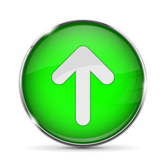 Round green button with UP arrow, with chrome frame