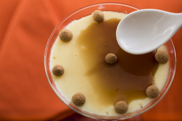 closeup of a delicious Creme caramel with caramel topping