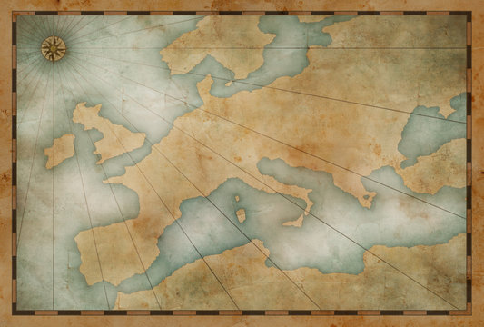 Fototapeta old Europe map nautical theme background