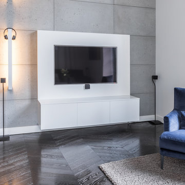 Grey Living Room With Television