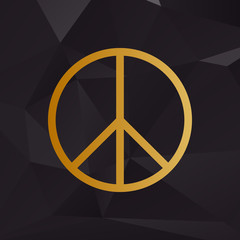 Peace sign illustration. Golden style on background with polygons.