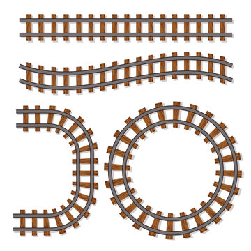 Passenger train vector rail tracks brush, railway line or railroad elements isolated on white background