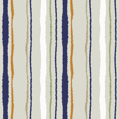 Seamless strip pattern. Vertical lines with torn paper effect. Shred edge texture. Olive, gray, orange colored background. Vector