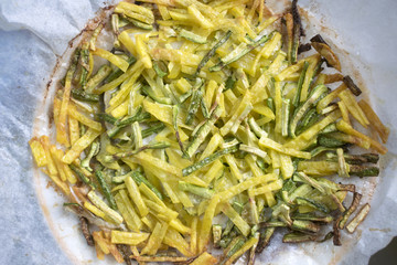 fried potaoes and zucchini cut in sticks