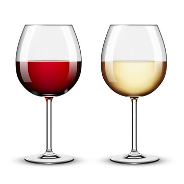 Glass of Red Wine and White Wine against White Background