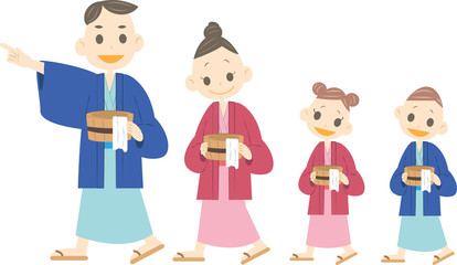 温泉浴衣姿の家族