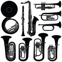 Music instruments collection - vector silhouette illustration 