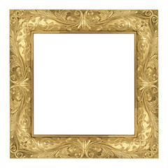 The antique gold frame on the white background