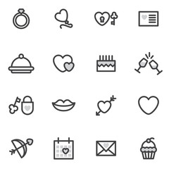 Valentine Day vector outline icons executed in the modern style. logos