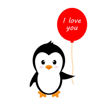 cartoon cute penguin with balloons