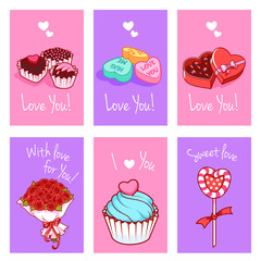 Set of greeting cards for Valentine's day.