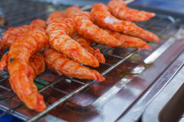 fried tiger prawns on the grill, Thailand