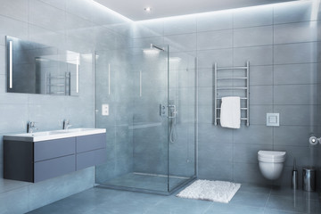 Gray modern shower room in the daylight - obrazy, fototapety, plakaty