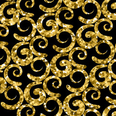 Vintage background with curves isolated on black. Seamless pattern