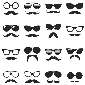 Set of black hipster mustache and glasses