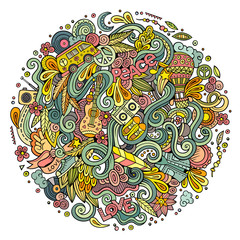 Cartoon hand-drawn doodles hippie illustration