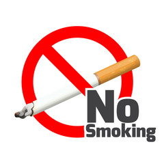 No smoking sign. Red alert symbol cross cigarette on white.