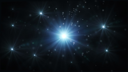 Abstract background with falling snow and light rays, snowflakes. Christmas. New Year. Snowstorm. Winter 3D Rendering