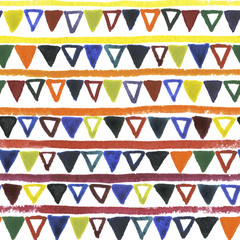Seamless watercolor pattern with colored flags for wrapping, textile, kraft, fabric, ceramics, cards