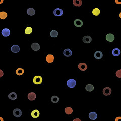 Seamless watercolor pattern with different colored rounds for textile, ceramics, fabric, print, cards, wrapping