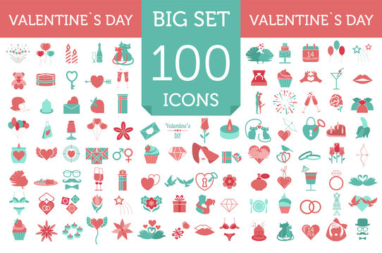Valentine`s day icon set. Romantic design elements isolated on w