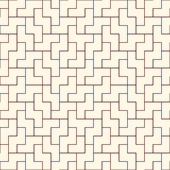 Outline seamless pattern with simple geometric ornament. Repeated puzzle mosaic abstract background.