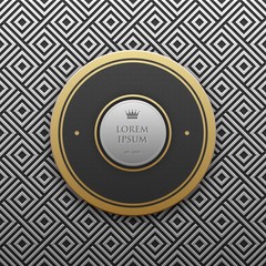 Obraz premium Round text banner template on silver/platinum metallic background with seamless geometric pattern. Elegant luxury style.