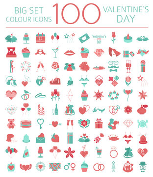 Valentine`s Day Icon Set. Romantic Design Elements Isolated On W